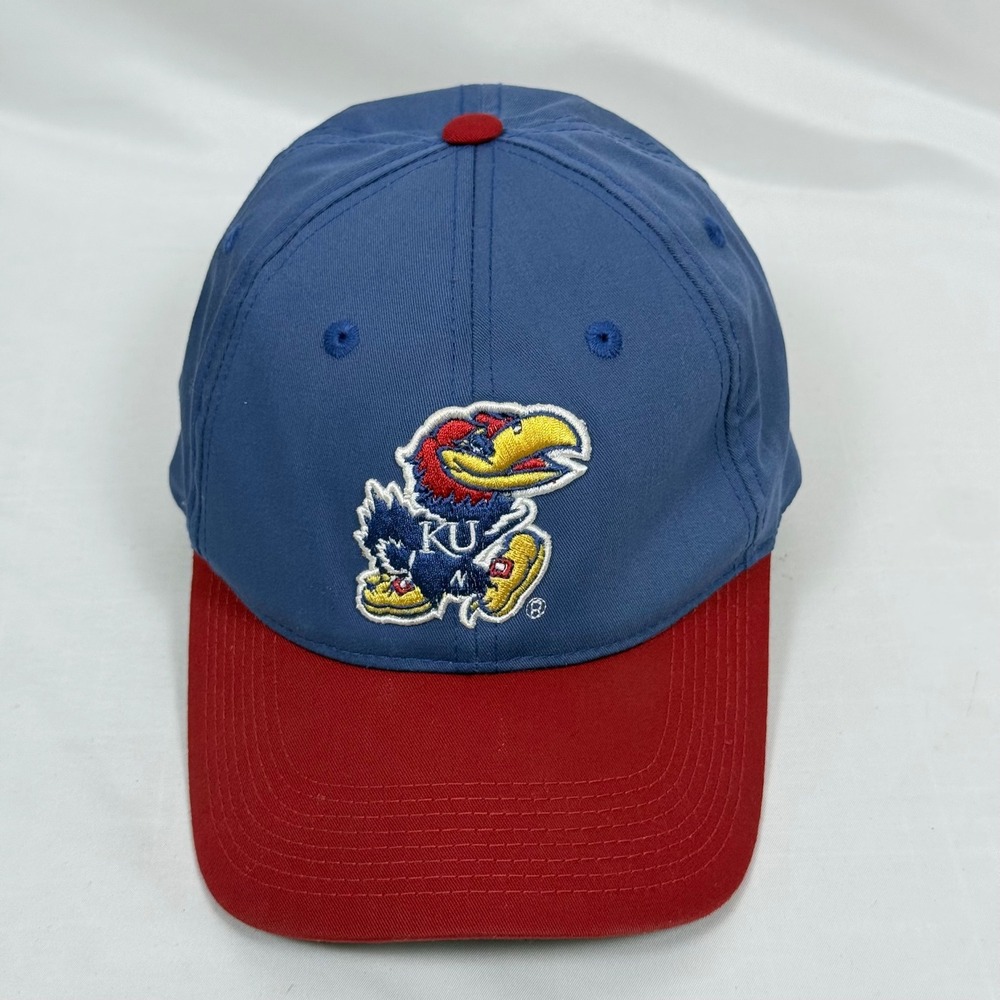 Kansas Jayhawks Outdoor Cap Baseball Hat S/M College NCAA Red Blue - Picture 2 of 11